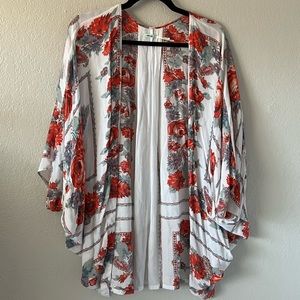UO Floral Rose Dolman Sleeve Kimono Top